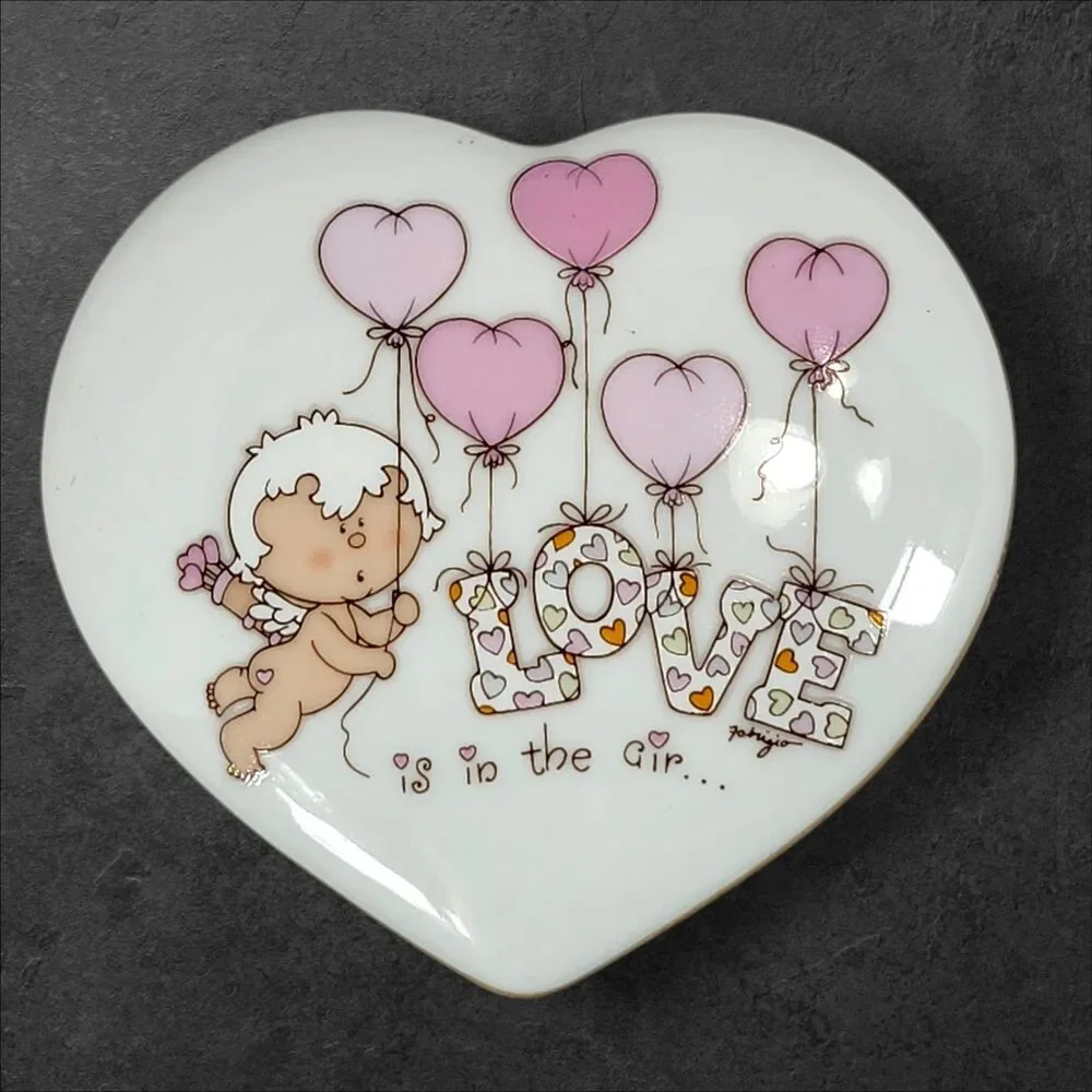 Vintage Bumpkins George Good Porcelain Trinket Box Cupid Heart Love In The Air